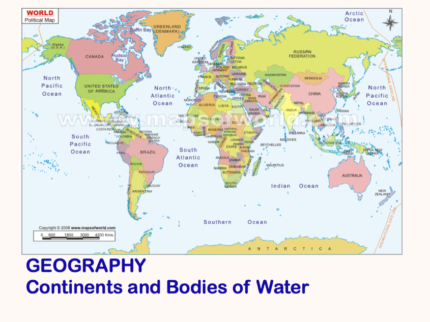 Labeled Bodies Of Water World Map - United States Map